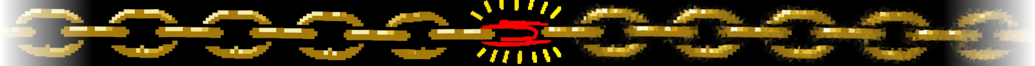 A gold chain held in the middle by a red paperclip, the weak link